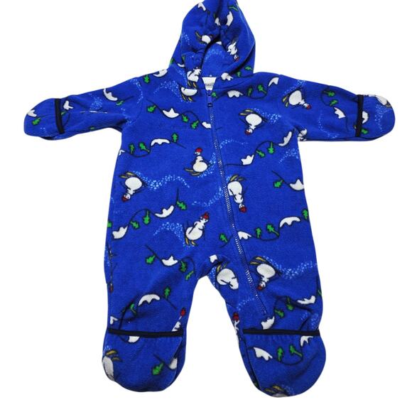 Columbia Infant Fleece Hooded Bunting Snowman Blue Snowsuit Baby 6-12M Vintage - Picture 1 of 7